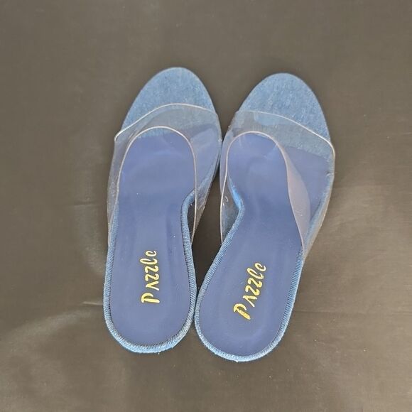 BRAND NEW PAZZLE RHINESTONE HEEL EMBROIDERED CLEAR  OPEN-TOE STRAP SANDAL - Picture 5 of 16